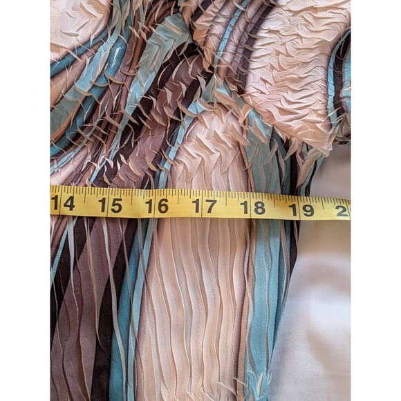 Komarov Blouse Women's M Crinkled Lace Blue Tan Vortex Abstract Art To Wear Boho - Picture 12 of 13